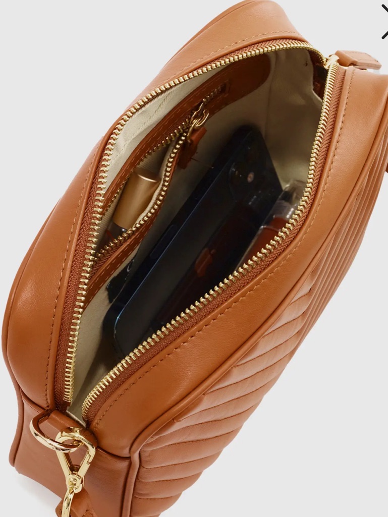 Quince Italian Leather Quilted Chevron Crossbody Bag - Tan